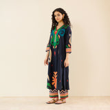 Loomlight Slub Cotton Ikat Inspired Kurta Set - Black