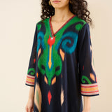 Loomlight Slub Cotton Ikat Inspired Kurta Set - Black