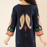 Loomlight Slub Cotton Ikat Inspired Kurta Set - Black
