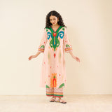 Loomlight Slub Cotton Ikat Inspired Kurta Set - Peach