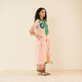 Loomlight Slub Cotton Ikat Inspired Kurta Set - Peach