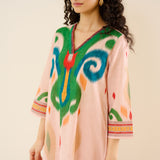 Loomlight Slub Cotton Ikat Inspired Kurta Set - Peach