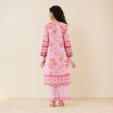 In Full Bloom Slub Cotton Kurta Set - Lavender