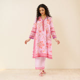 In Full Bloom Slub Cotton Kurta Set - Lavender