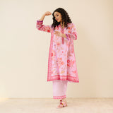 In Full Bloom Slub Cotton Kurta Set - Lavender