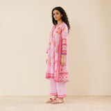 In Full Bloom Slub Cotton Kurta Set - Lavender