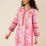 In Full Bloom Slub Cotton Kurta Set - Lavender