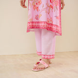 In Full Bloom Slub Cotton Kurta Set - Lavender