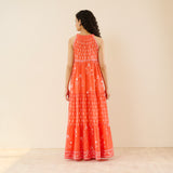 Sanganeri Cotton Tiered Dress - Coral