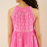 Sanganeri Cotton Tiered Dress - Baby Pink