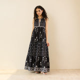 Sanganeri Cotton Tiered Dress - Black