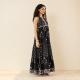 Sanganeri Cotton Tiered Dress - Black