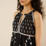 Sanganeri Cotton Tiered Dress - Black