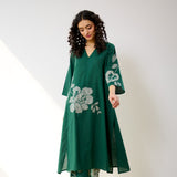 Meadow Patchwork Cotton Kurta - Emerald Green