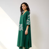 Meadow Patchwork Cotton Kurta - Emerald Green