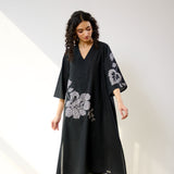 Meadow Patchwork Cotton Kurta - Black