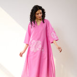 Meadow Patchwork Cotton Kurta - Pink