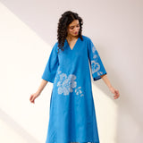 Meadow Patchwork Cotton Kurta - Electric Blue