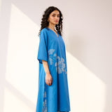 Meadow Patchwork Cotton Kurta - Electric Blue