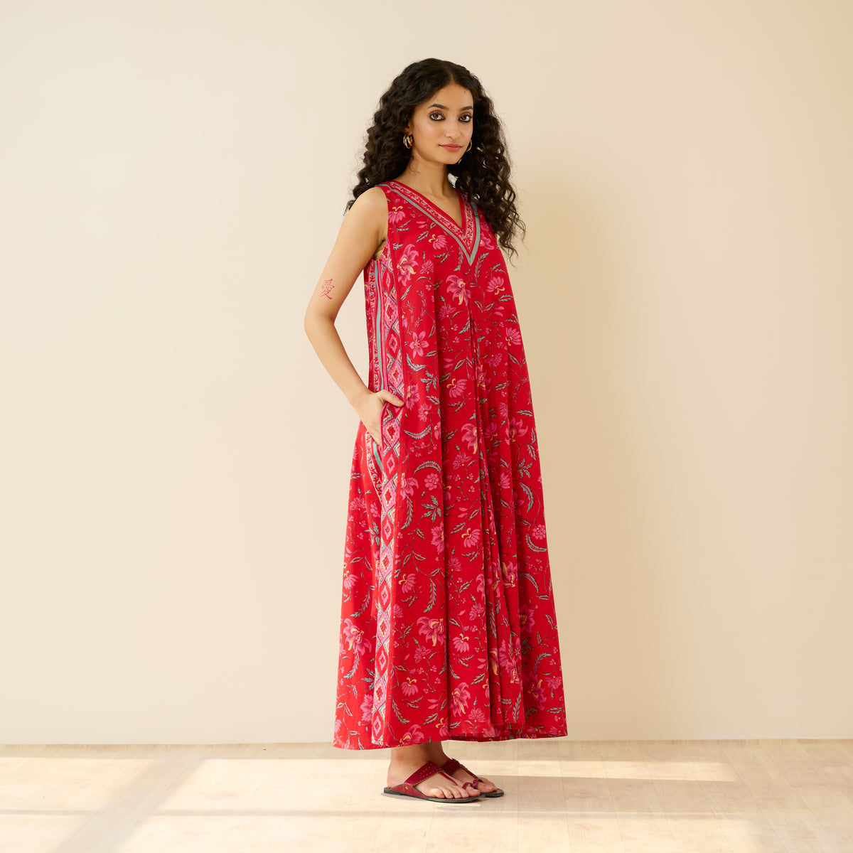 Sara Sanganeri Cotton Maxi Dress - Red