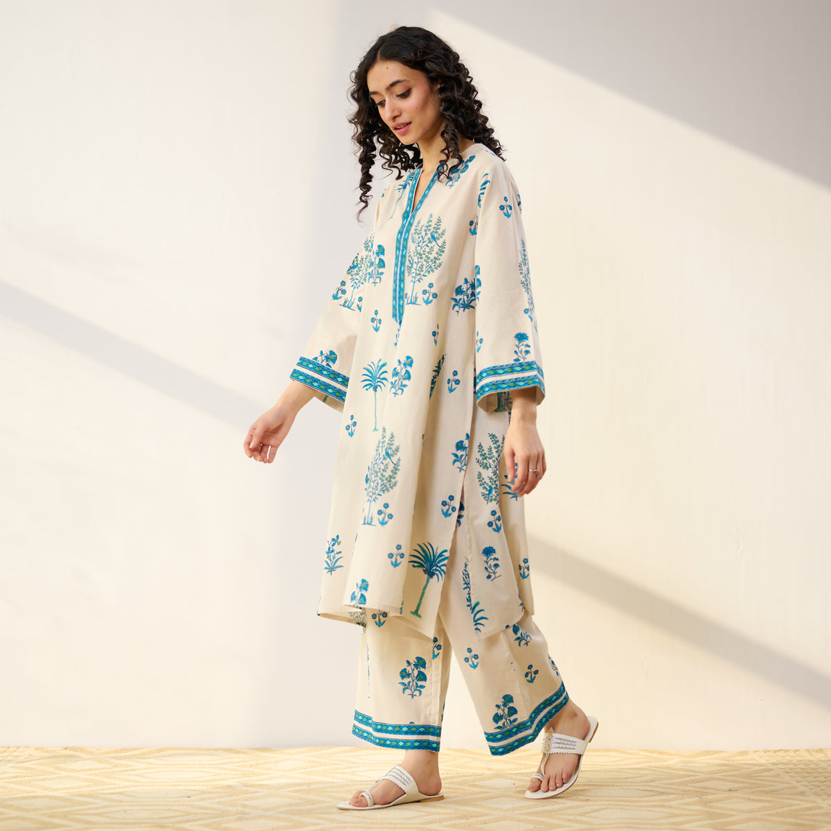 Mehfil Cotton Printed Co-ord Set - Off White Monotone