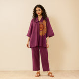 Sunflower Slub Cotton Co-ord Set - Burgundy