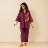 Sunflower Slub Cotton Co-ord Set - Burgundy