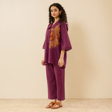 Sunflower Slub Cotton Co-ord Set - Burgundy