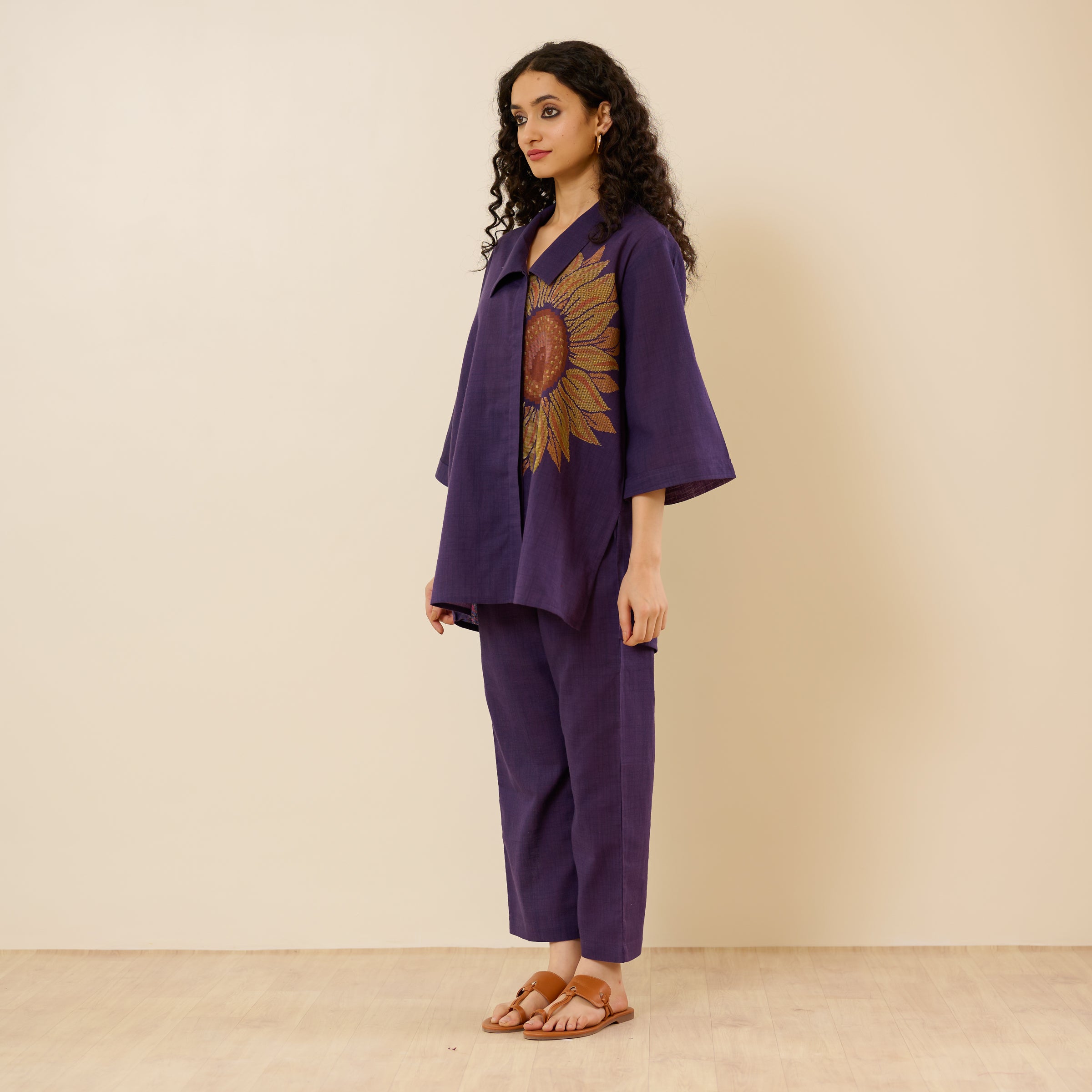 Sunflower Slub Cotton Co-ord Set - Violet