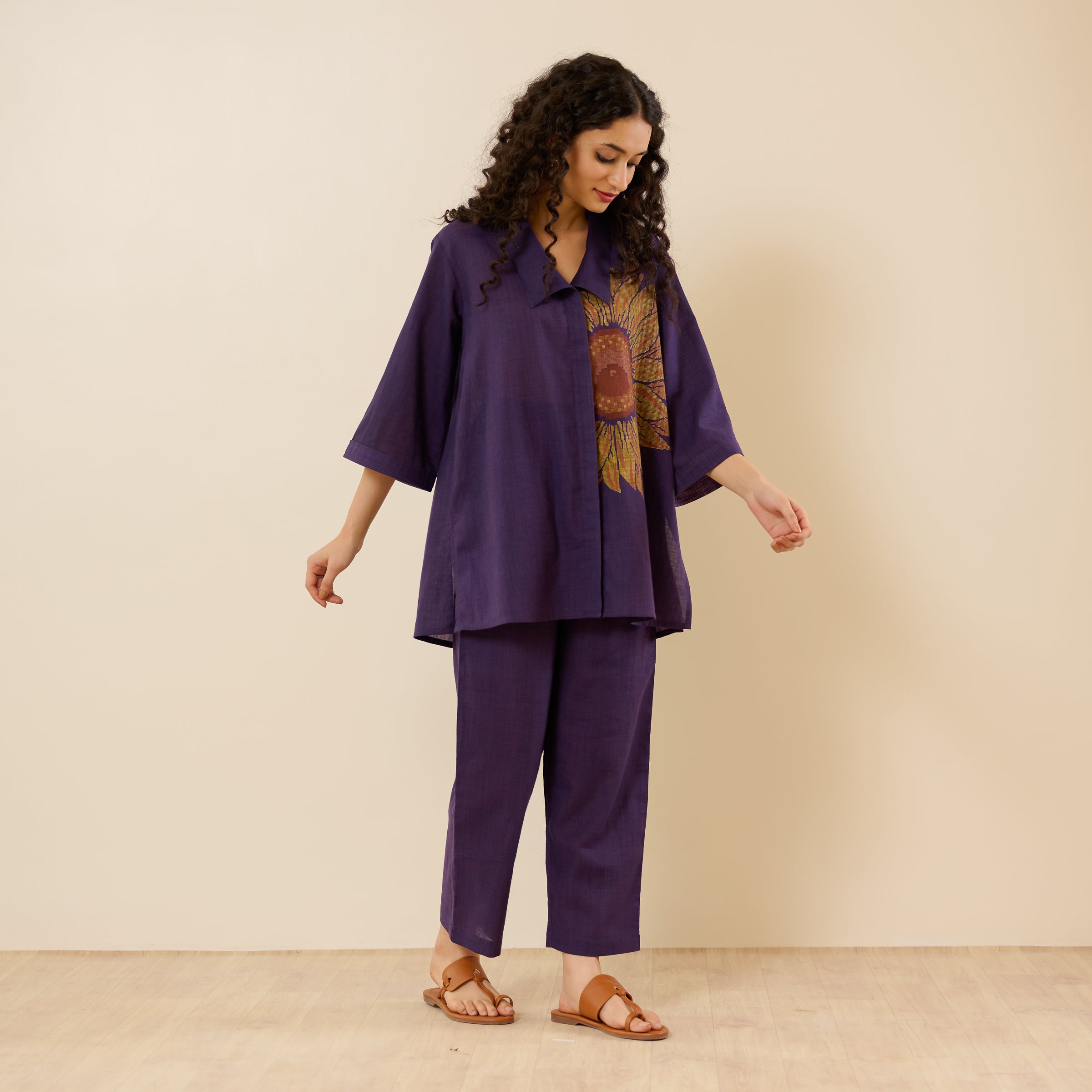 Sunflower Slub Cotton Co-ord Set - Violet