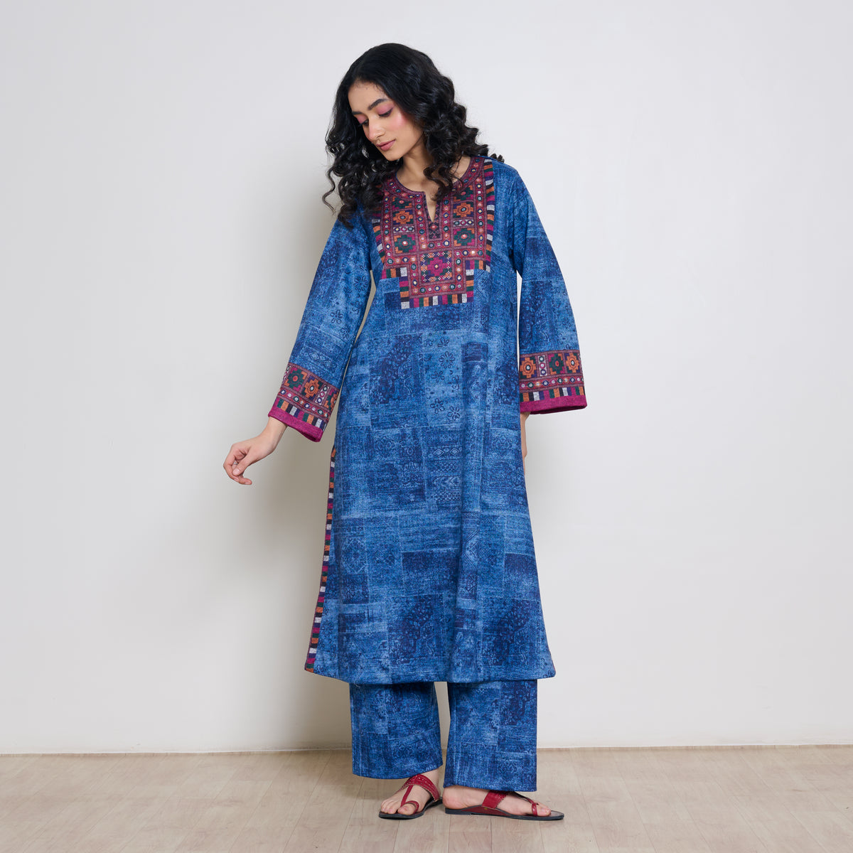 Banjara Woollen Hand Embroidered Kurta Set - Cobalt