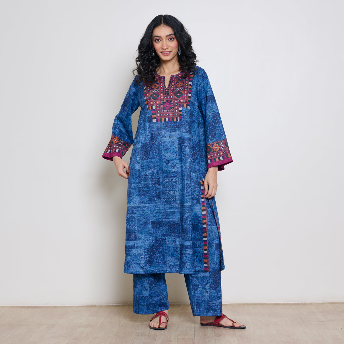 Banjara Woollen Hand Embroidered Kurta Set - Cobalt