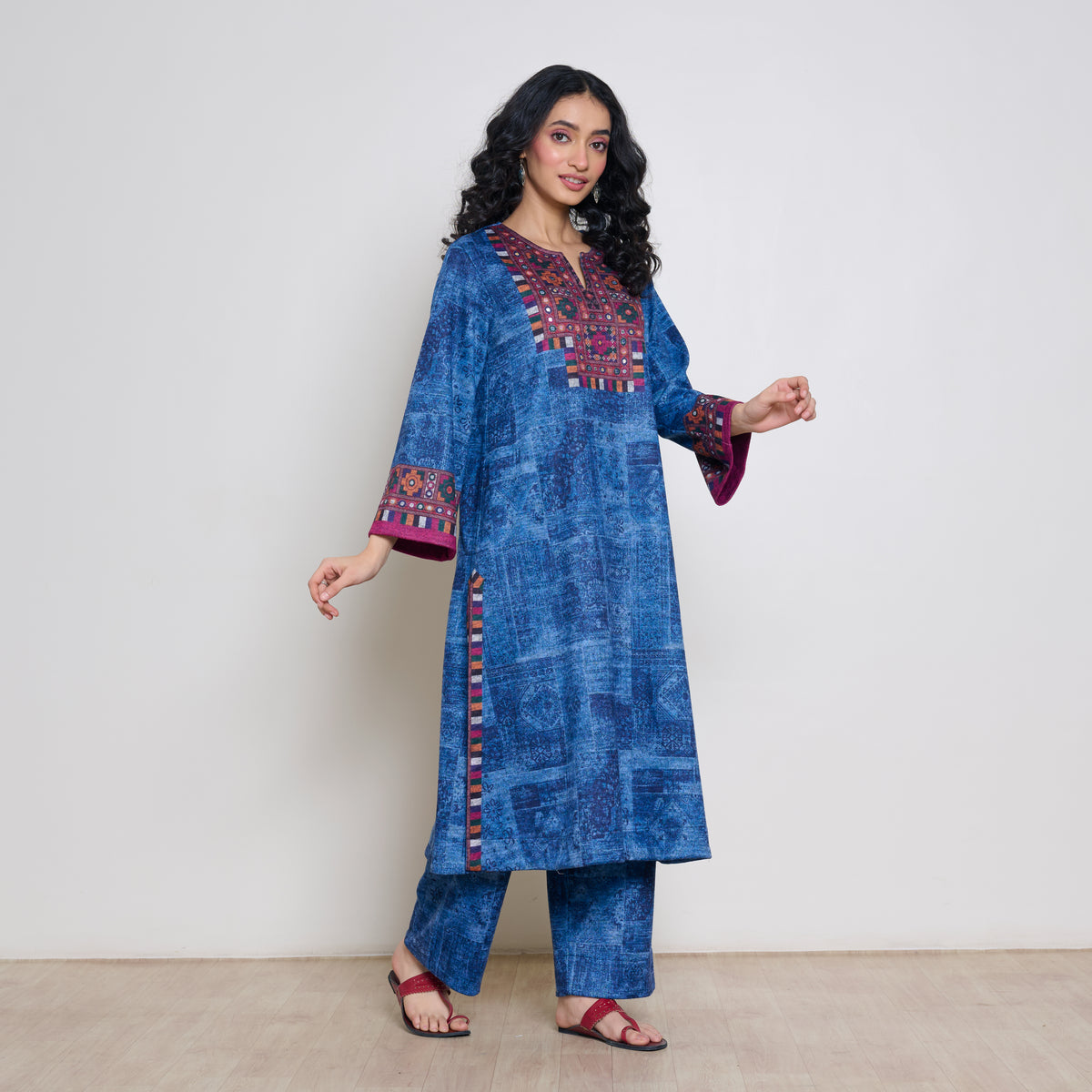 Banjara Woollen Hand Embroidered Kurta Set - Cobalt