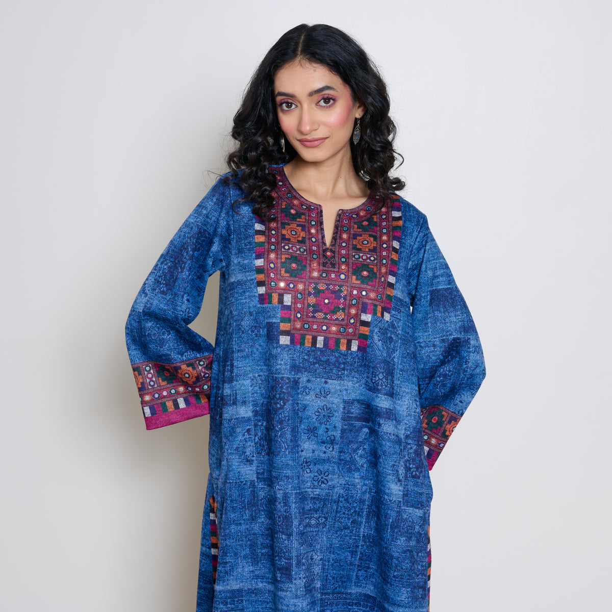 Banjara Woollen Hand Embroidered Kurta Set - Cobalt