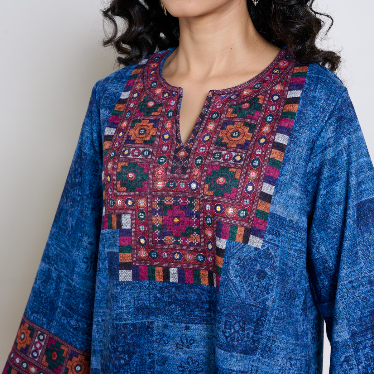 Banjara Woollen Hand Embroidered Kurta Set - Cobalt