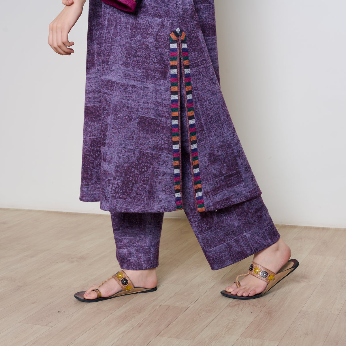 Banjara Woollen Hand Embroidered Kurta Set - Cherry Lacquer