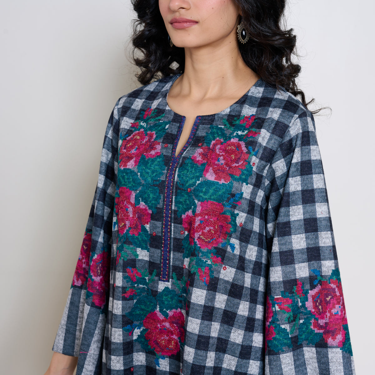 Evermore Woollen Hand Embroidered Kurta Set - Charcoal