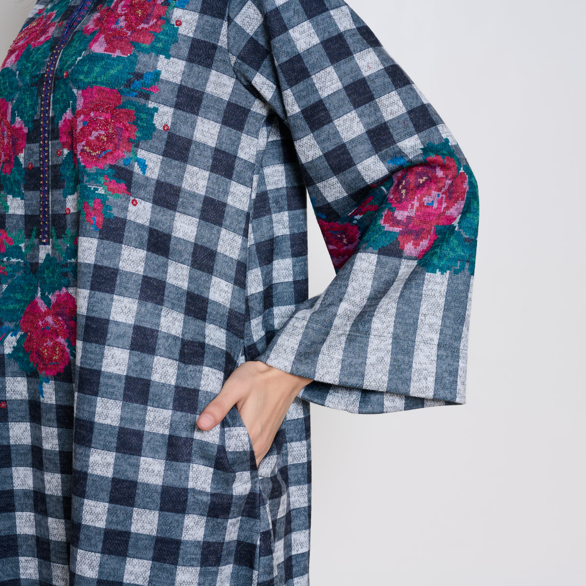 Evermore Woollen Hand Embroidered Kurta - Charcoal