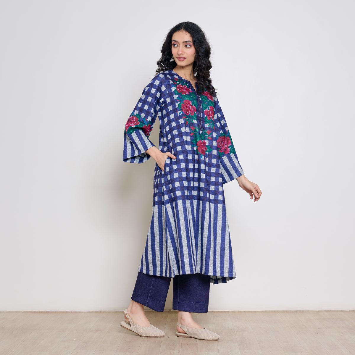 Evermore Woollen Hand Embroidered Kurta - Violet