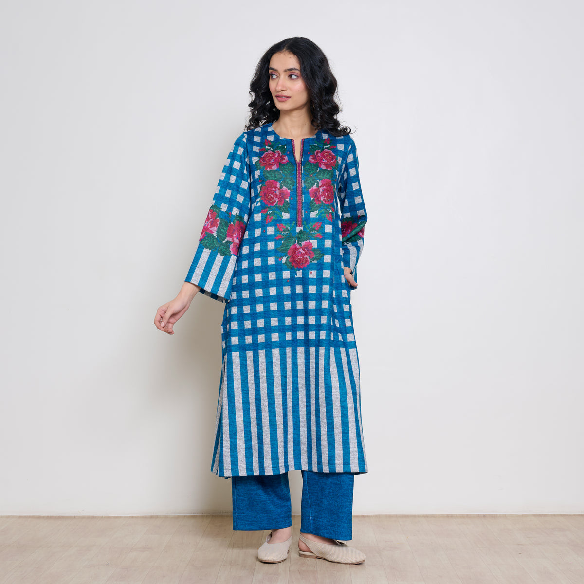 Evermore Woollen Hand Embroidered Kurta Set - Transformative Teal