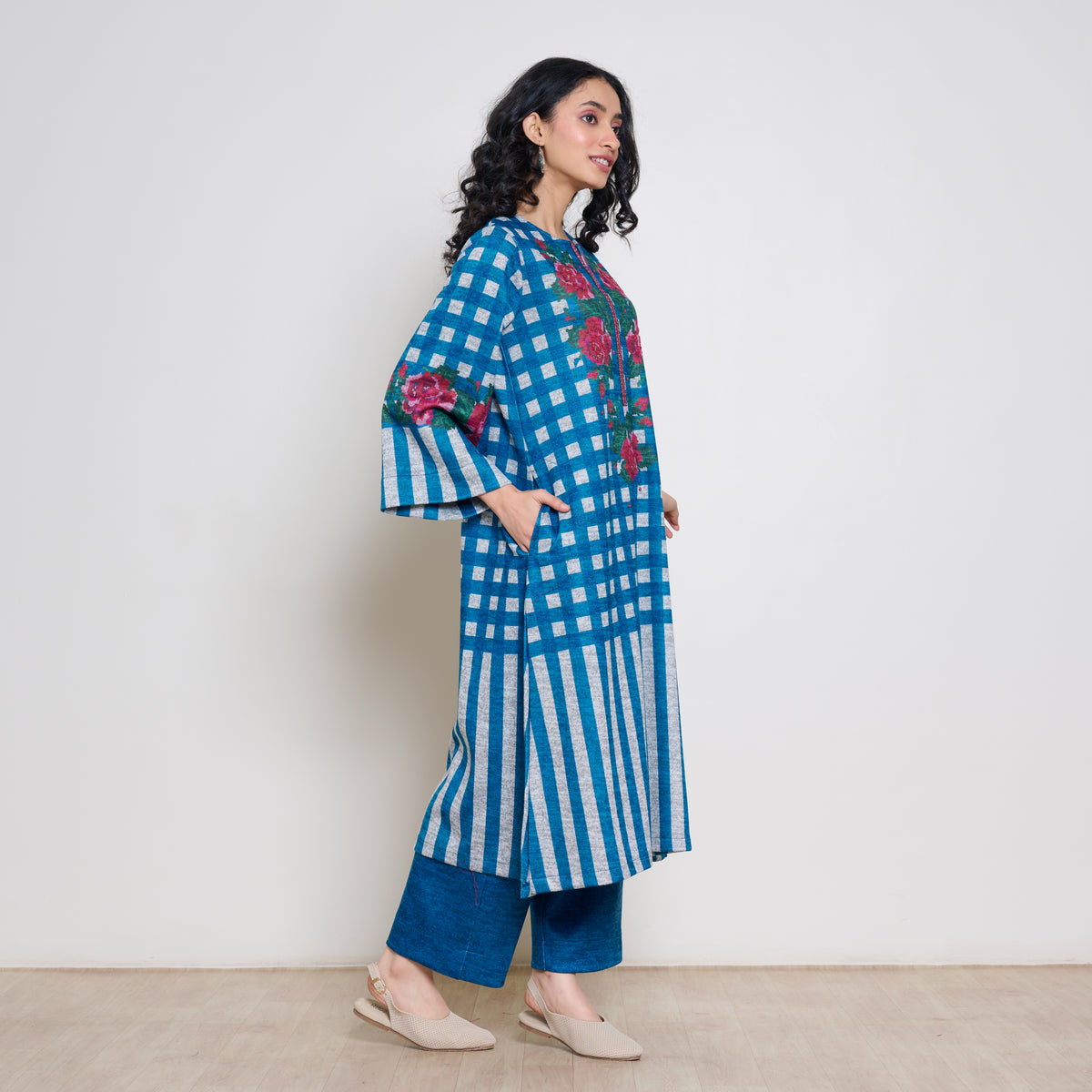 Evermore Woollen Hand Embroidered Kurta Set - Transformative Teal