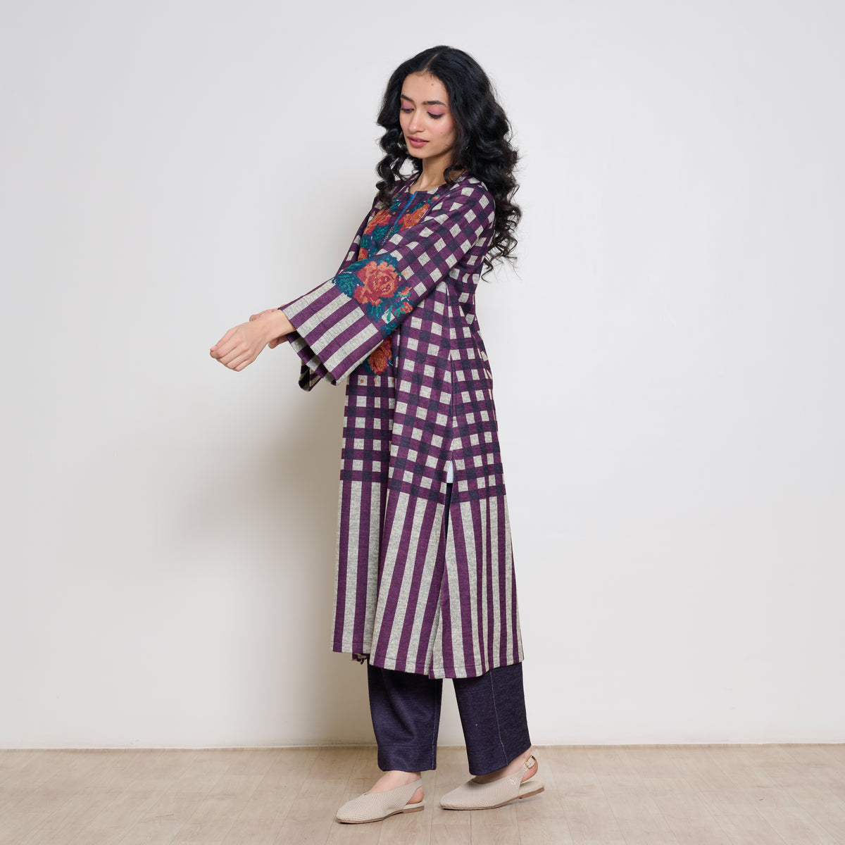 Evermore Woollen Hand Embroidered Kurta Set - Cherry Lacquer
