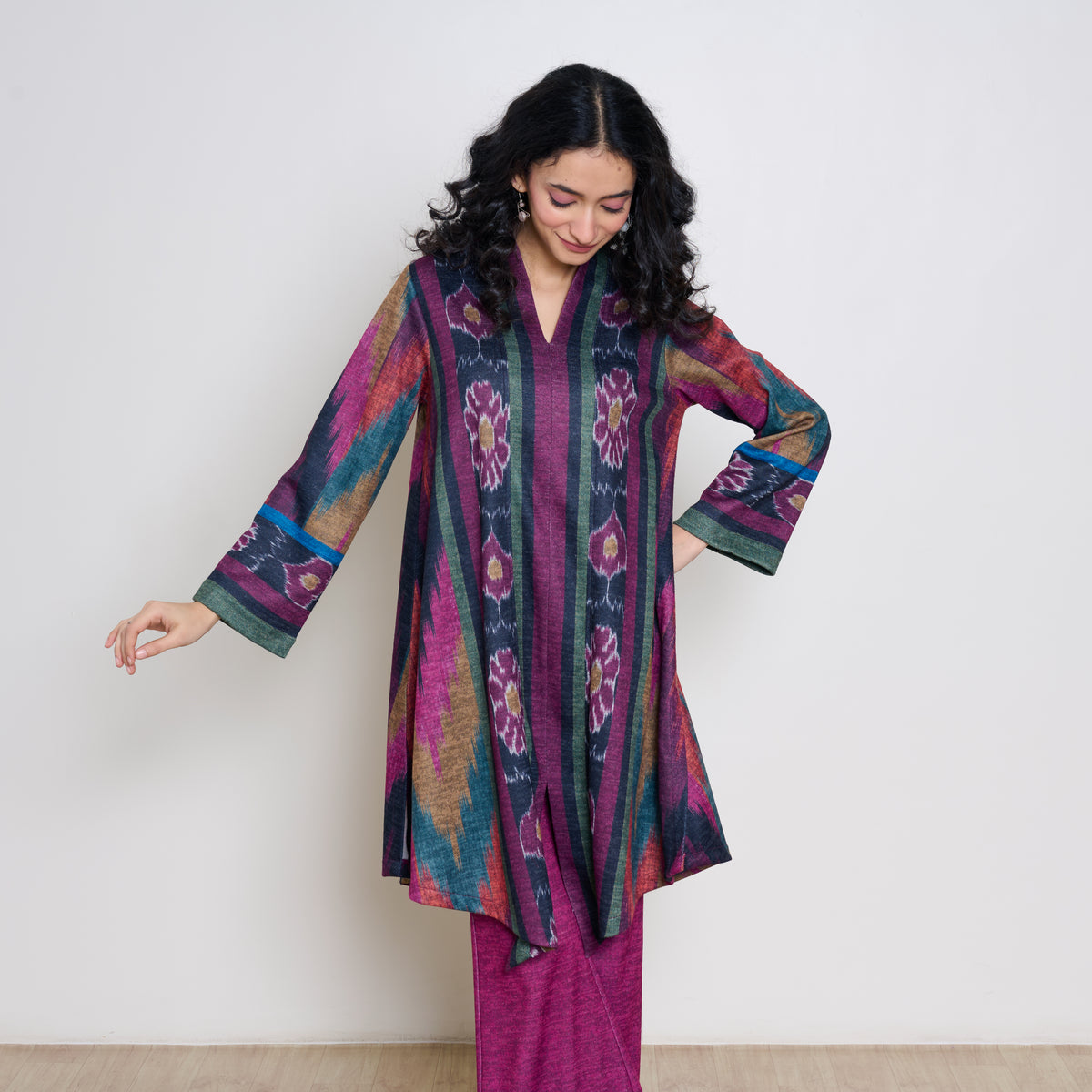 Autumn Woollen Coord Set - Black & Multicolour
