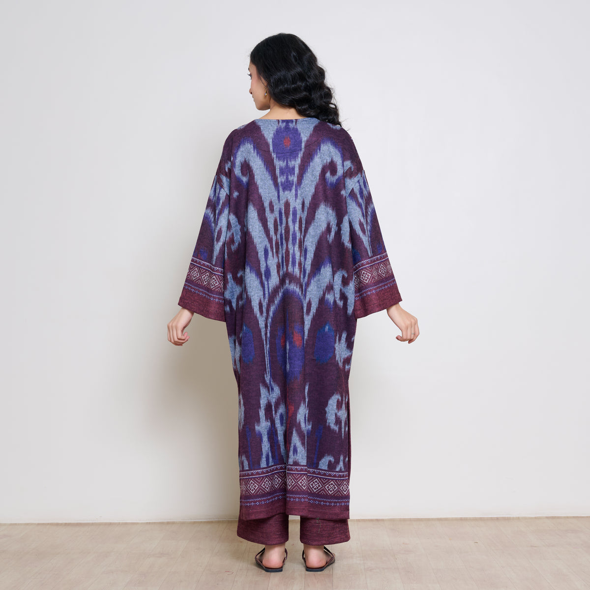 Murmur Woollen Hand Embroidered Long Kurta - Cherry Lacquer