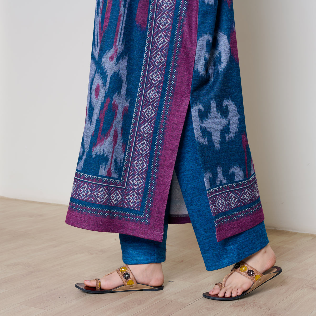 Murmur Woollen Hand Embroidered Long Kurta - Transformative Teal