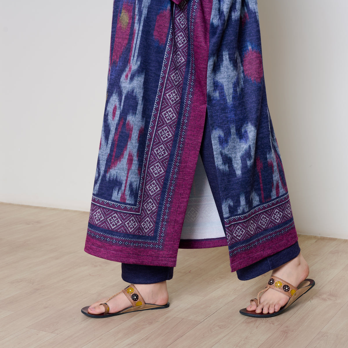 Murmur Woollen Hand Embroidered Long Kurta - Violet
