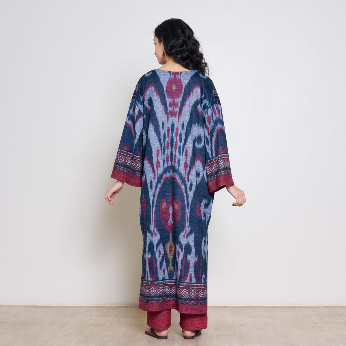 Murmur Woollen Hand Embroidered Long Kurta - Black
