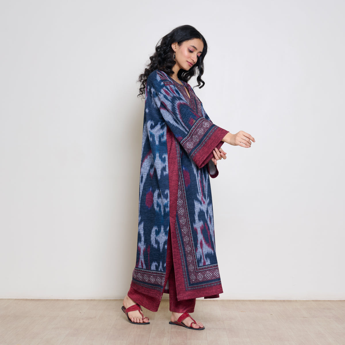 Murmur Woollen Hand Embroidered Long Kurta - Black