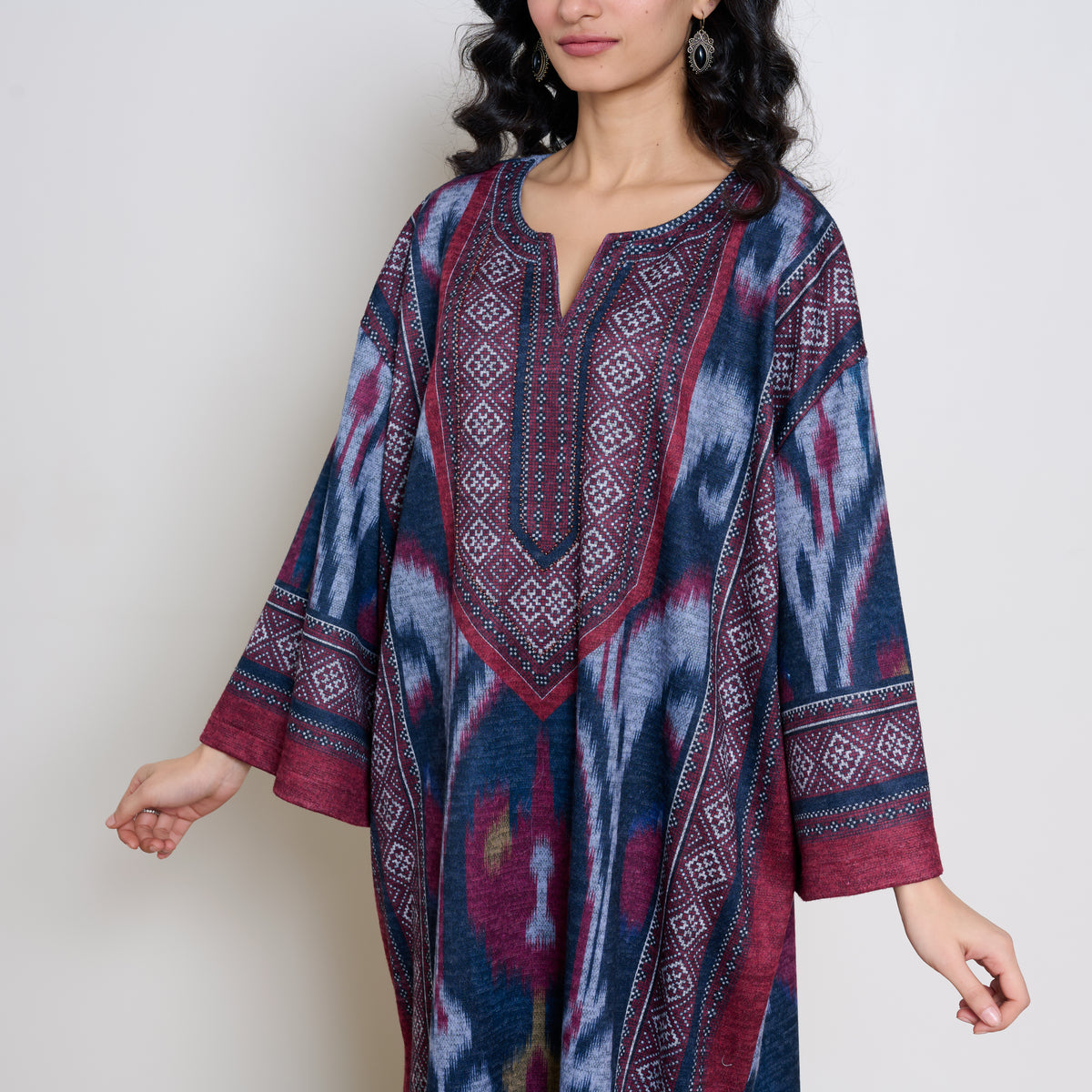 Murmur Woollen Hand Embroidered Long Kurta - Black
