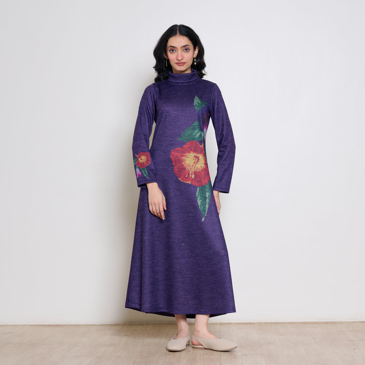 Orchid Woollen Statement Dress - Violet